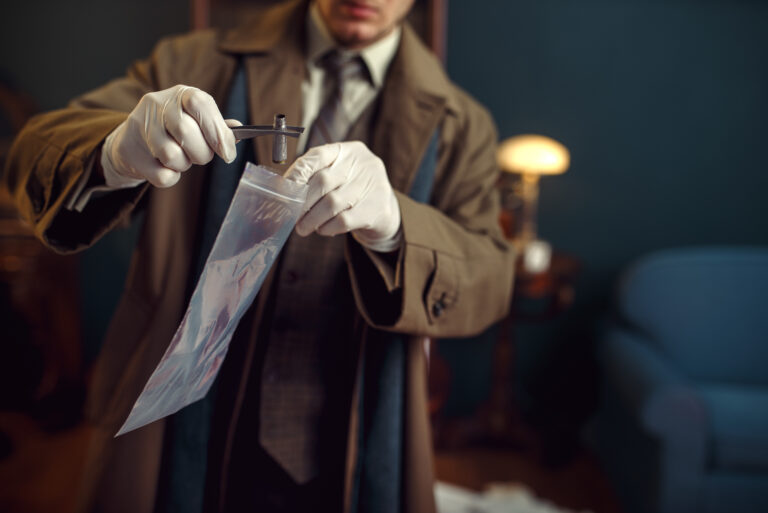 Male detective with tweezers finds sleeve